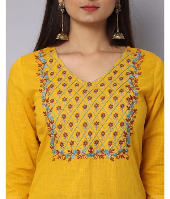 Alena Cotton Embroidered Straight Womens Kurti - Mustard ( Pack of 1 ) - None