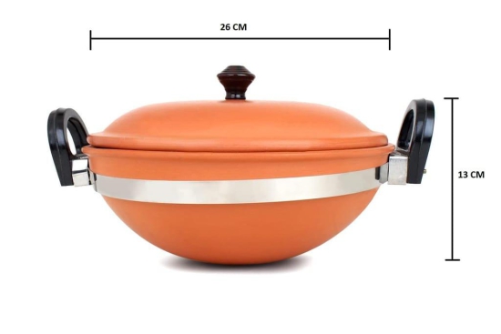 KSI Handmade Mitti Terracotta Clay Kadai and Tawa Combo Set - with Handle for Cooking on Gas