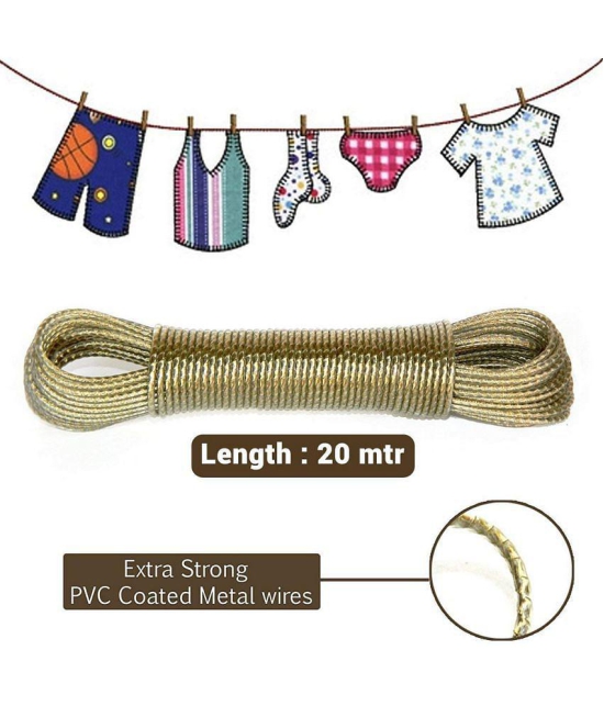 Cloth Drying Rope | PVC Coated Laundry Line Rope | Laundry Clothesline | Cloth Drying Wire Rope with 2 Hooks | Clothes Drying Line | 20 MTR | Pack of 1  | Multicolor