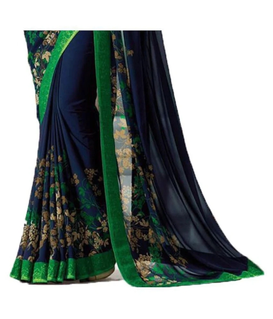 Gazal Fashions - Blue Chiffon Saree With Blouse Piece (Pack of 1)