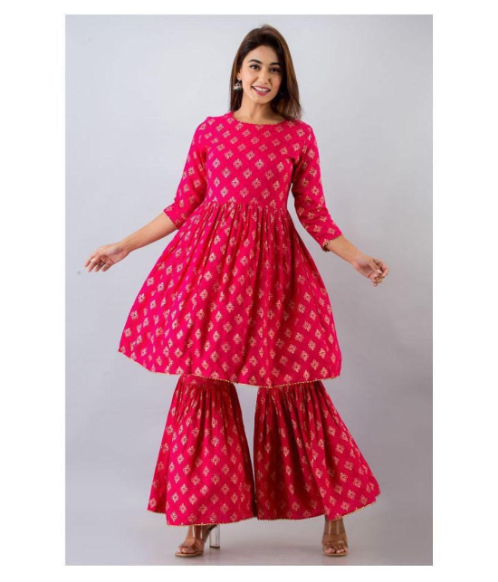 FabbibaPrints Rayon Kurti With Sharara And Gharara - Stitched Suit Single - L