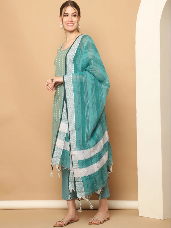 Green Dobby Kurta with pallazos dupatta set-XXL / Green