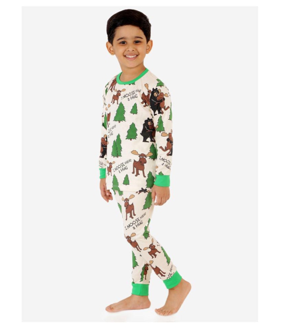 Lazy Shark Boys Cream-Coloured  Green Printed Night Suit - None