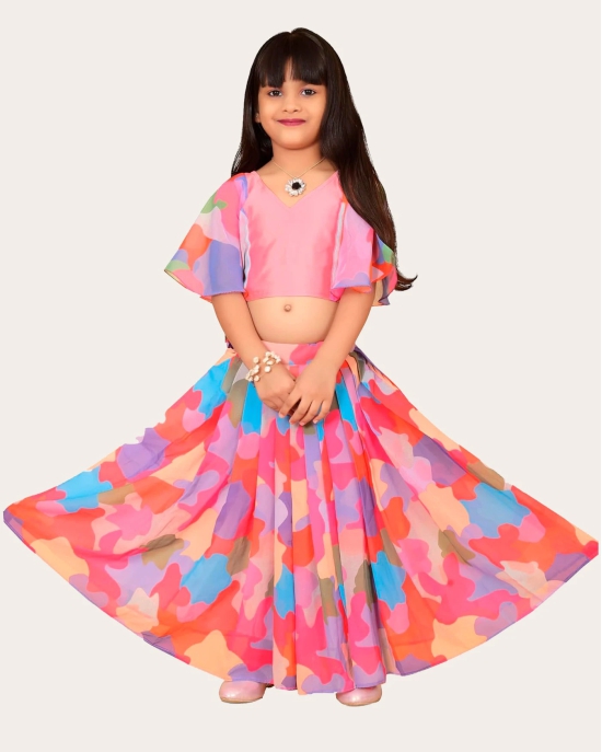 Baby Girls Georgette Fancy Wedding Crop Top With Multicolour Lehenga-Pink / 6 Years-7 Years