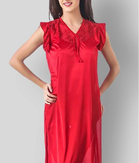 Fasense - Red Satin Womens Nightwear Nighty & Night Gowns ( Pack of 1 ) - L