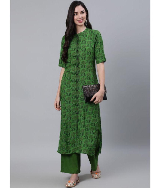 Antaran Cotton Printed Kurti With Palazzo Womens Stitched Salwar Suit - Green ( Pack of 1 ) - None