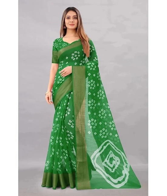 Saadhvi Cotton Blend Applique Saree With Blouse Piece - Green ( Pack of 1 ) - Green