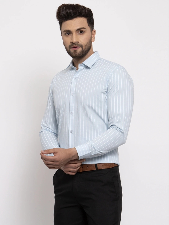 Indian Needle Blue Mens Cotton Striped Formal Shirts-S / Blue