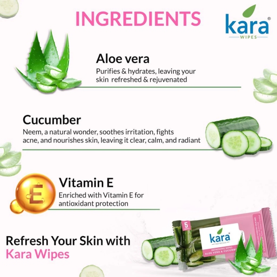 Kara Aloevera & Cucumber Refreshing Facial Wipes Pack of 20 (5 Pulls)