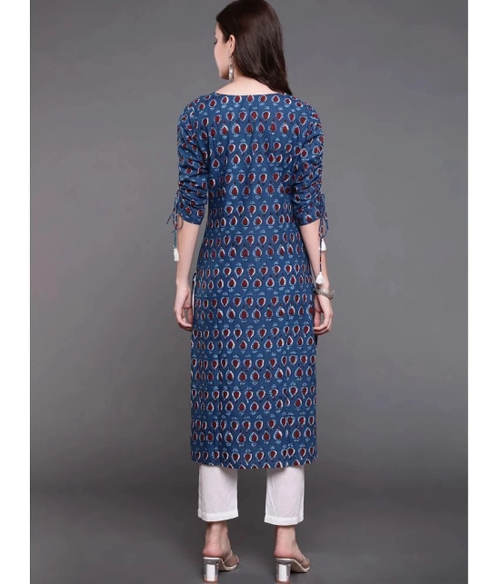 Antaran Cotton Printed Straight Womens Kurti - Blue ( Pack of 1 ) - None