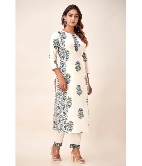 FabbibaPrints Cotton Printed Straight Womens Kurti - White ( Pack of 1 ) - None