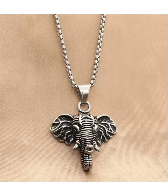 Fashion Frill Chain Necklace For Mens Elephent Head Design Stainless Steel Silver Color Lobster Clasp Chain Pendant For Men Boys Jewellery - None