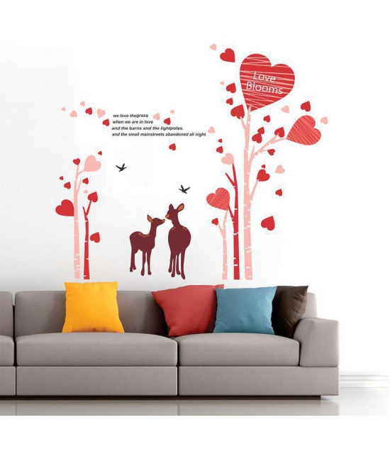 Asmi Collection Pink Tree with Pretty Heart and Deer Wall Sticker ( 130 x 150 cms )