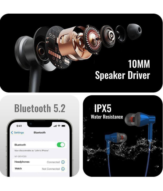 Tecsox Blaze 200 Bluetooth Bluetooth Earphone In Ear Powerfull Bass Blue