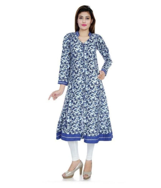 Divena - Blue Cotton Womens Front Slit Kurti ( Pack of 1 ) - 3XL