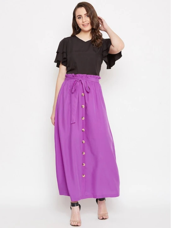 Women Black & Purple Flutter Sleeves Top with Skirt