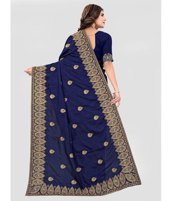 Om Shantam Sarees - Navy Blue Silk Blend Saree With Blouse Piece ( Pack of 1 ) - Navy Blue