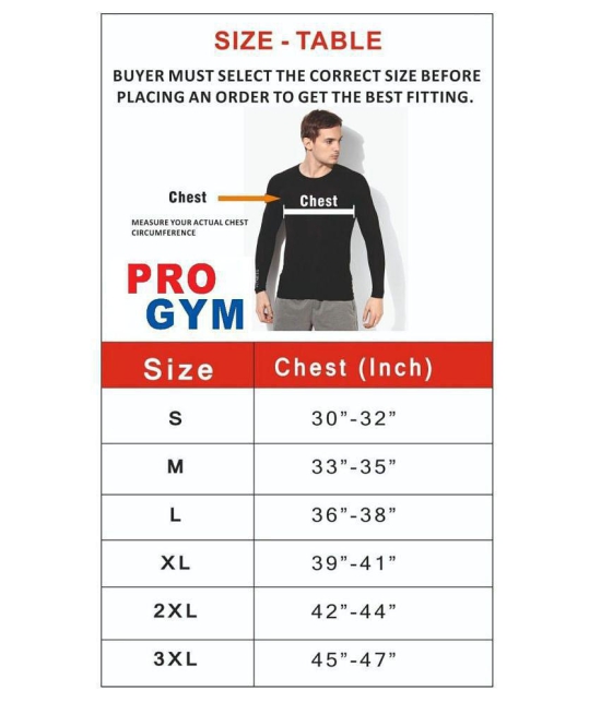 Pro Gym Unisex 100% Polyester Compression T-Shirt - Full Sleeve - M