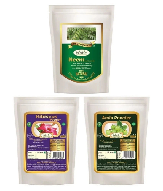 Biotic Neem, Hibiscus and Amla Powder - 300 gms(100 gms Each) Hair Mask 300 g Pack of 3