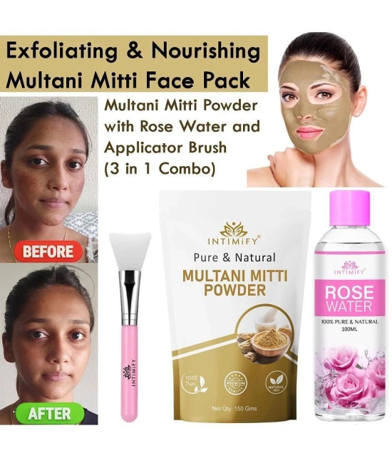 Intimify Multani Mitti Powder, Face Pack With Rose Water And Applicator Brush, 150 Gms