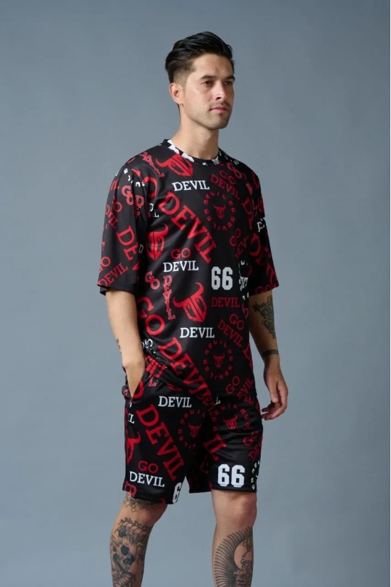 Go Devil 66 All over print (in Red) Black Polyester Co-ord Set for Men L