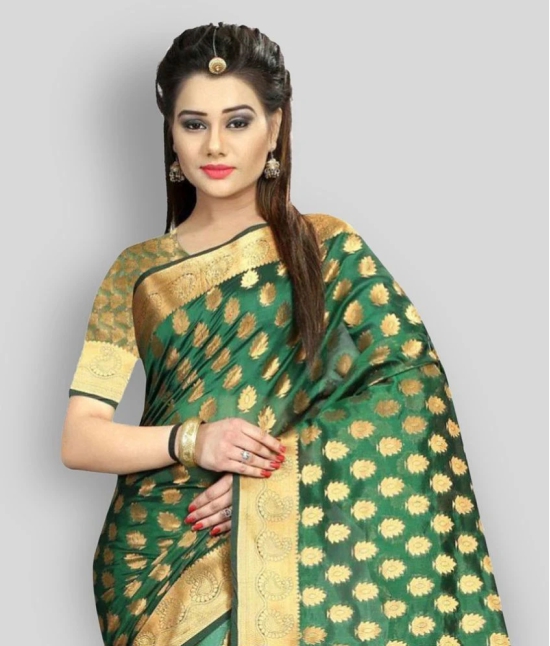 Gazal Fashions - Green Banarasi Silk Saree With Blouse Piece (Pack of 1)