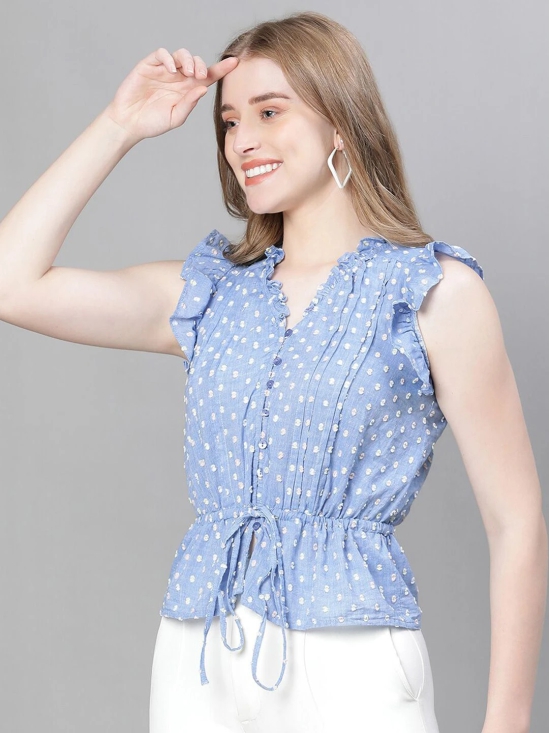 Oxolloxo Self Design Ruffles Cinched Waist Organic Cotton Top