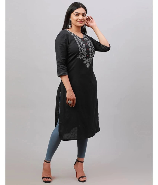 Alena Cotton Embroidered Straight Womens Kurti - Black ( Pack of 1 ) - None