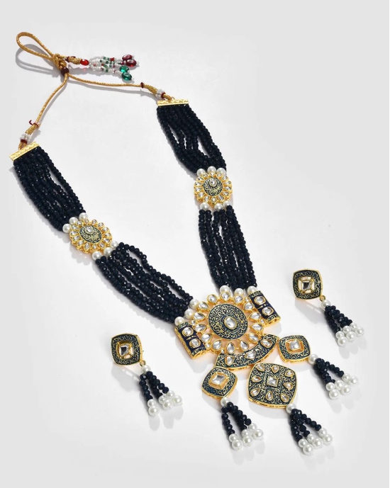 Gold Plated Kundan Beaded Necklace and Earrings Set