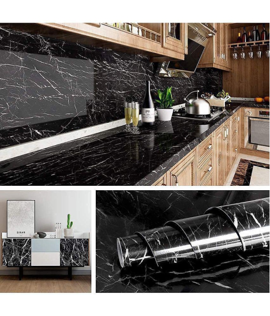 GEEO Black marble design for kitchen foil wallpaper, Wall Sticker ( 200 x 60 cms )