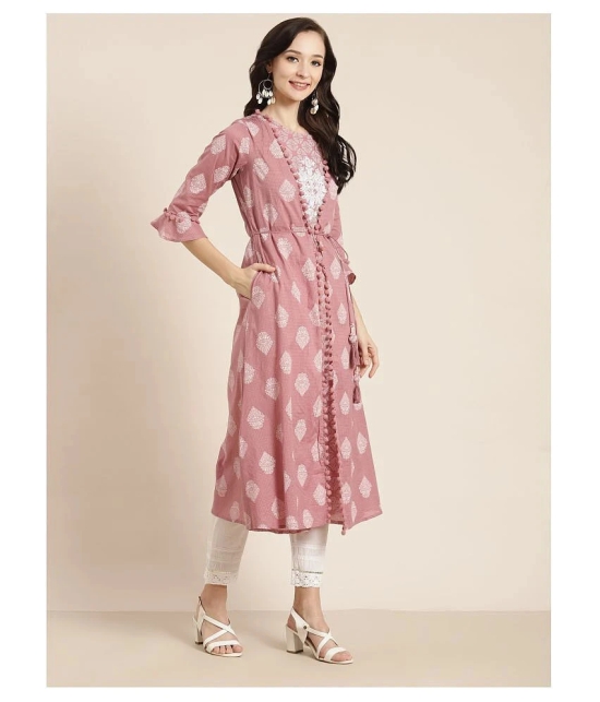 Juniper - Pink Cotton Womens Jacket Style Kurti ( Pack of 1 ) - S