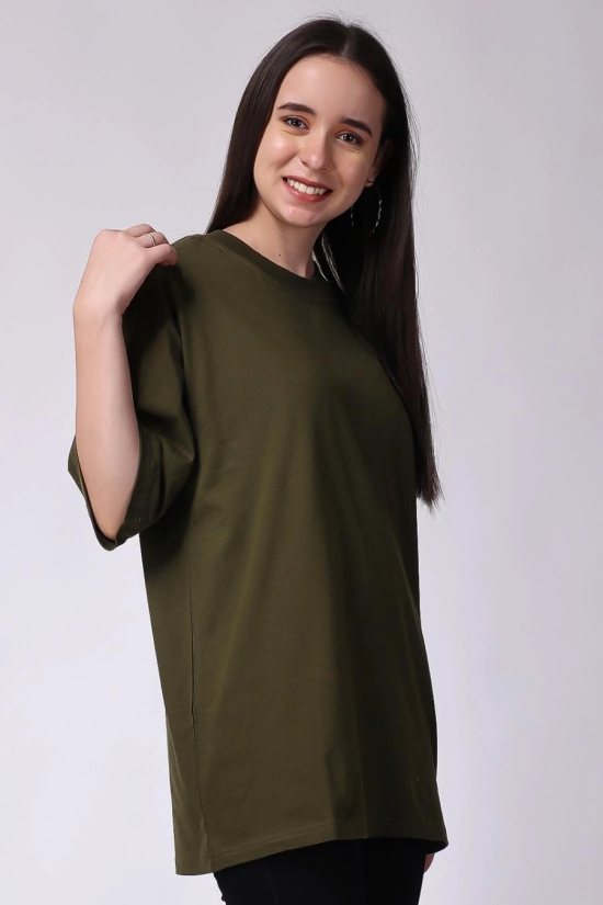 Womens Olive Green Plain Oversized Drop Shoulder T-Shirt-XXL / Olive Green