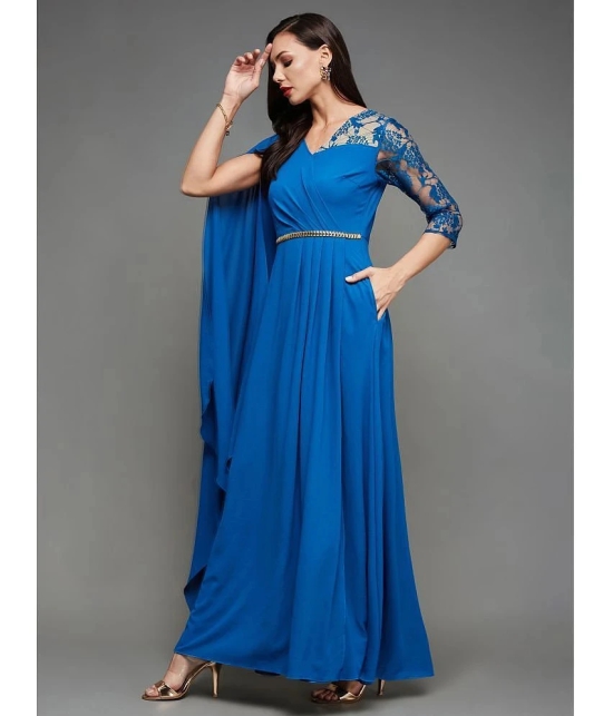 Miss Chase Georgette Solid Full Length Womens Gown - Blue ( Pack of 1 ) - None