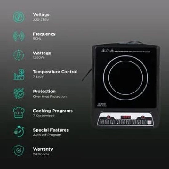 Croma 1200W Induction Cooktop with 7 Preset Menus