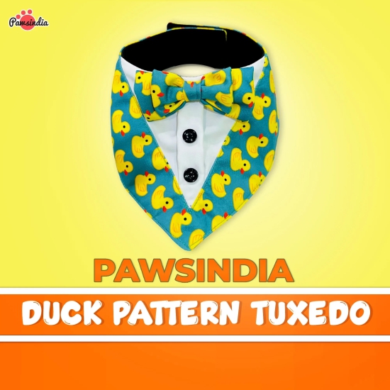 PawsIndia Duck Pattern Tuxedo Bandana With Matching Bow For Pets-Small