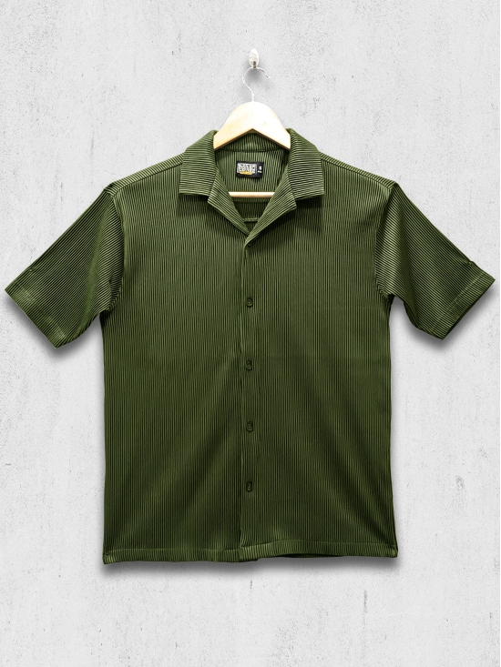 Stripe Textured Olive Half Sleeve Shirt-XL / Olive