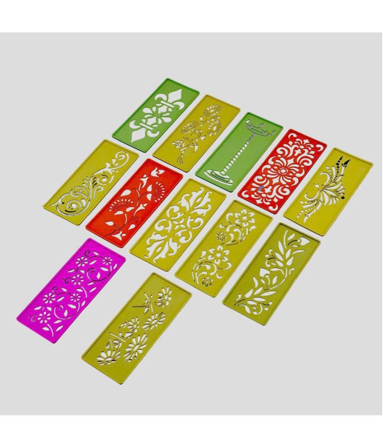 CRAFTAM Different Design Ready to Draw Rangoli Making Stencils, Rangoli Plastic Stencils for Diwali Floor Decoration (Set of 12, Size 3x7 Inch)