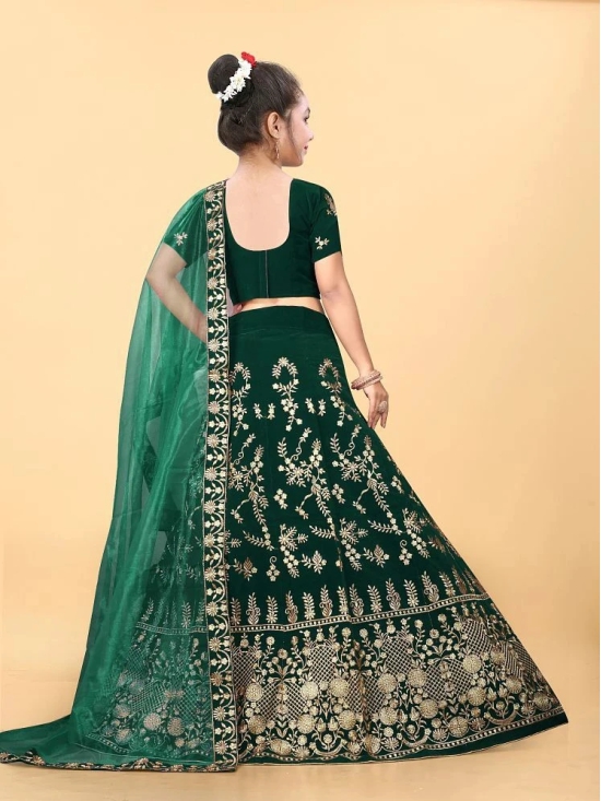 Apnisha - Green Velvet Girls Lehenga Choli Set ( Pack of 1 ) - None