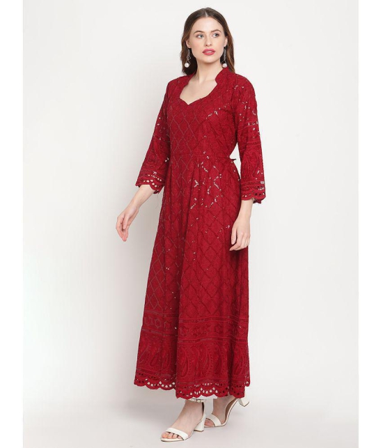 Queenley - Maroon Cotton Womens Flared Kurti - None