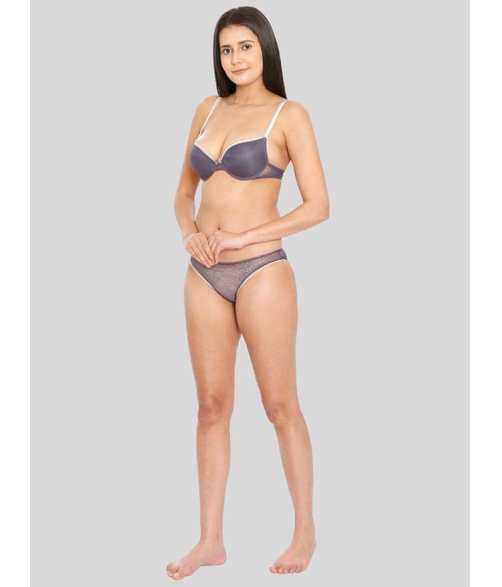 ILRASO - Dark Grey Net/Mesh Women's Bra & Panty Set ( Pack of 1 ) - None