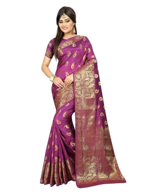 Gazal Fashions - Purple Banarasi Silk Saree With Blouse Piece (Pack of 1)