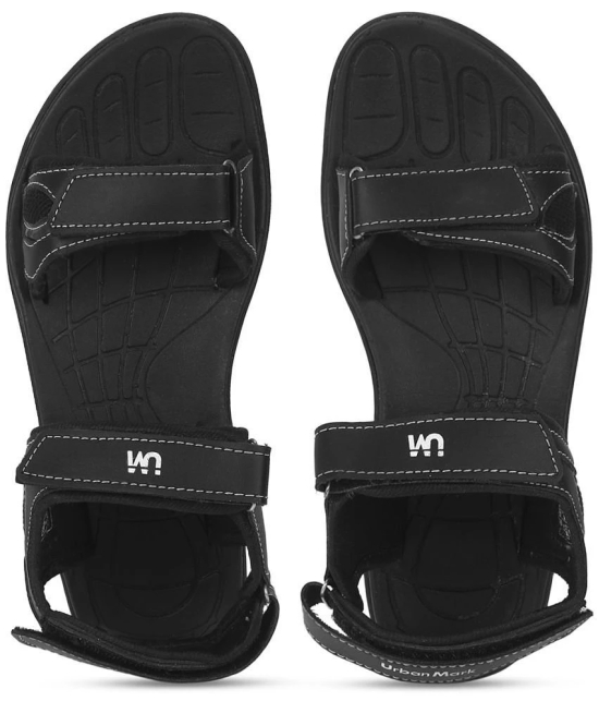 UrbanMark Men Comfortable Black Synthetic Floater Sandals - Black - None