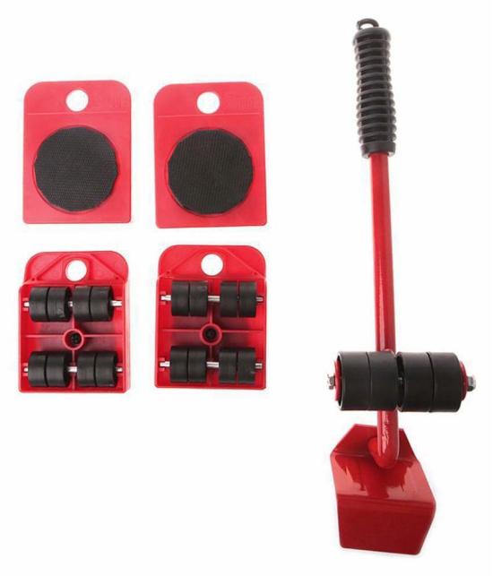 4 Mover Roller+1 Wheel Bar Furniture Transport Lifter Hand Tool Set(Red)