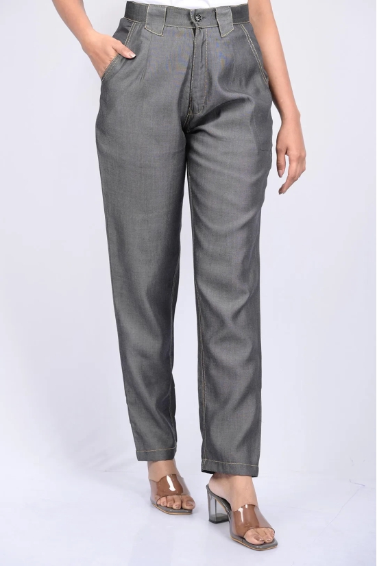 Denim pant for women western wear pant and party wear stylish pants Grey Cotton Denim Silk Pant (OTL-PNT-1003)-Grey / L