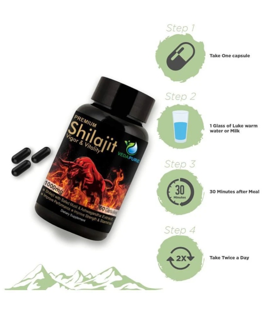 Vedapure Premium Shilajit Caps with Ashwagandha Extract Helps in Stamina, Strength,For Men 1000mg - 60 Veg Caps (Pack of 1)