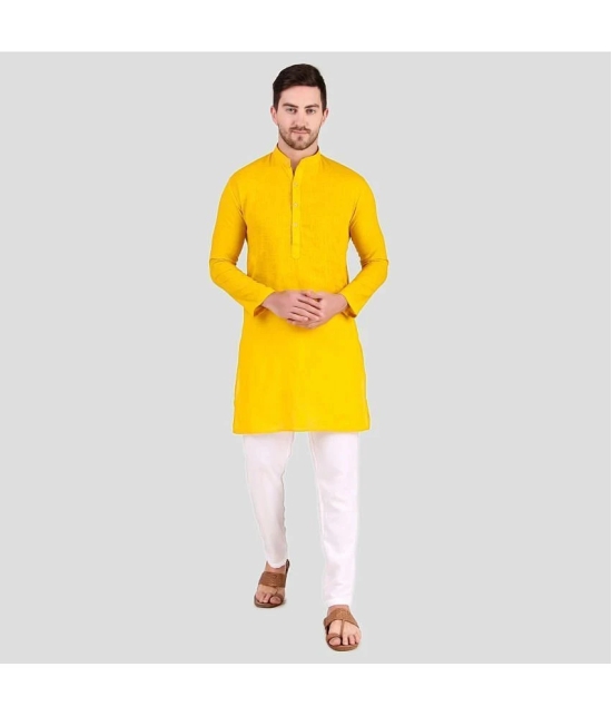 Preen Yellow Cotton Blend Regular Fit Mens Kurta Pyjama Set ( Pack of 1 ) - None