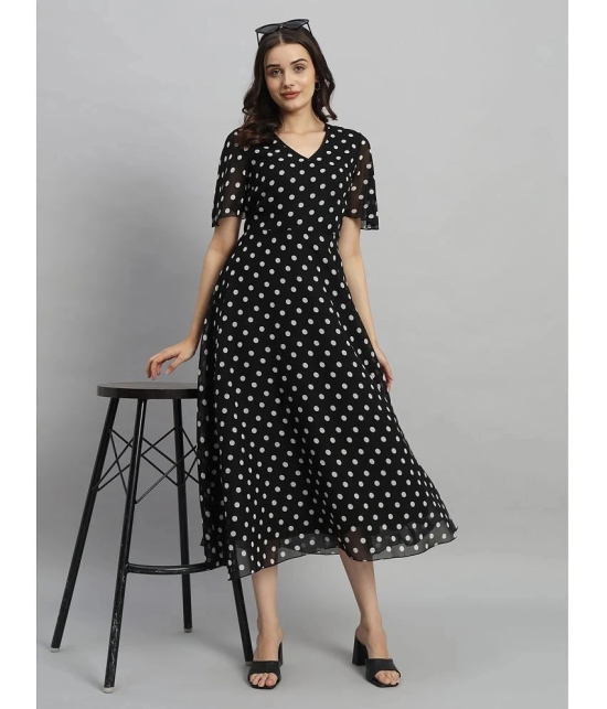 Curvydrobe Georgette Printed Midi Womens Fit & Flare Dress - Black ( Pack of 1 ) - None