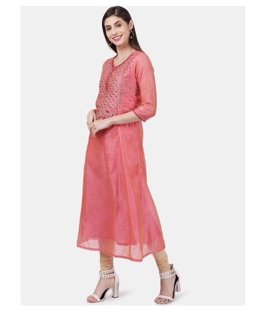 Alena Peach Chanderi A-line Kurti - S