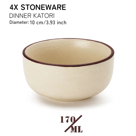 Reactive Handpainted Premium Ceramic 4 Small Dinner Bowl| Dessert Bowl, Soup Bowl, Salad Bowl | Stoneware | Microwave and Dishwasher Safe | Pack of 4 | Off White