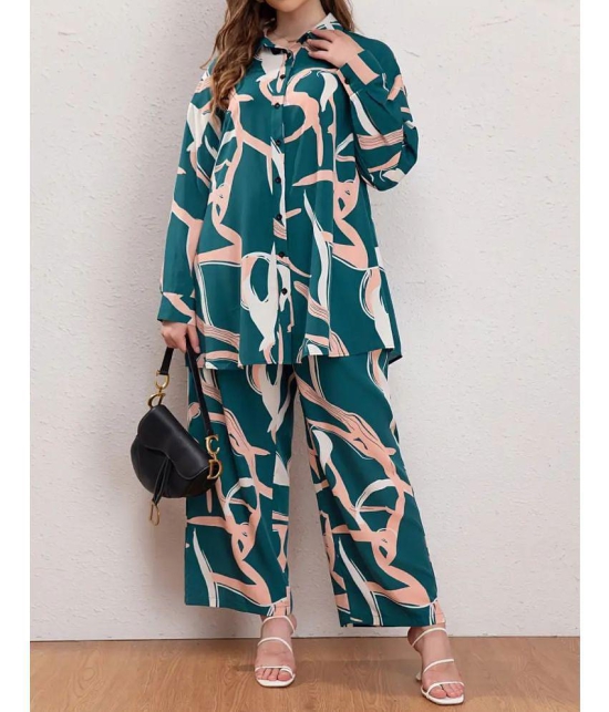 gufrina Teal Printed Pant Top Set - None